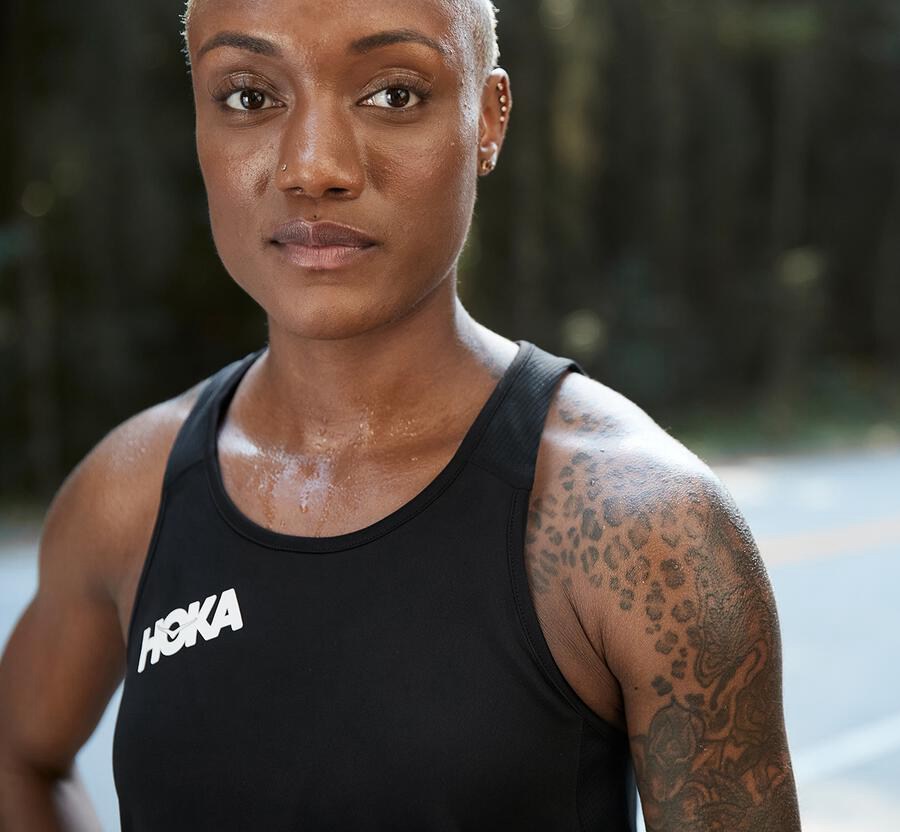 Hoka One One Womens Tops - Performance Tank - Black - MKVD98347
